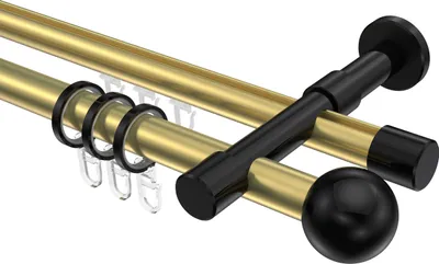 Produktbild von Interdeco Rundrohr-Innenlaufstange / Gardinenstange (Kombination) Messing-Optik / Schwarz, Typ Prestige Luino (Kugel), 20 mm Ø 2-läufig, 480 cm