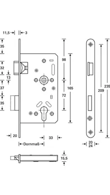 Image de Serrure anti-panique à encastrer Ser.20 APE Fct.E rd 24/65/72/9mm DIN li.VA SSF