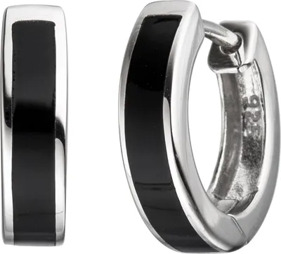 Produktbild von JOBO Creolen rund 925 Silber mit Onyx-Imitation schwarz Ohrringe Silberohrringe