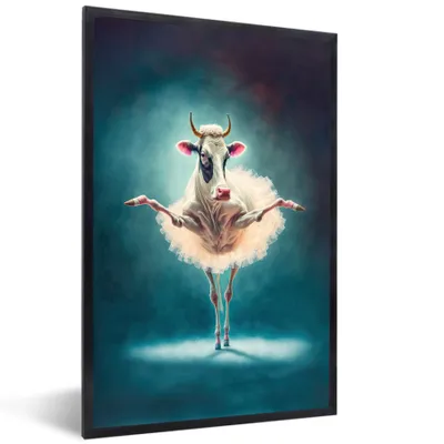 Produktbild von MuchoWow® Gerahmtes Poster Kuh - Rock - Ballett - Tiere - Porträt 20x30 cm - Poster mit Schwarzem Bilderrahmen Wandposter Rahmen Foto Bilder - Drucken - Bilder Poster im Rahmen