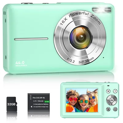 Zdjęcie produktu dla Cyfrowy aparat 1080P, 44MP, kamera do vlogowania dla dzieci i młodzieży, kompaktowy aparat Full HD