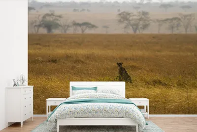 Produktbild von MuchoWow® Fototapete für Wohnzimmer oder Schlafzimmer Wandtapete Vinyl Motivtapete Gepard in der Savanne - 525x350 cm - Das Hintergrundbild