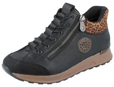 Produktbild von RIEKER Damen High Sneaker schwarz Leoprint Kunstleder - Größe: 41