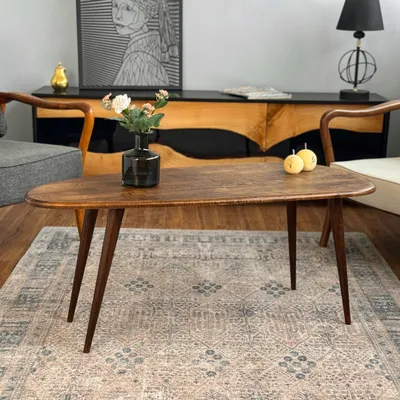 Produktbild von Mid Century Modern Couchtisch Oval Eiche Massivholz 112x51x48 cm