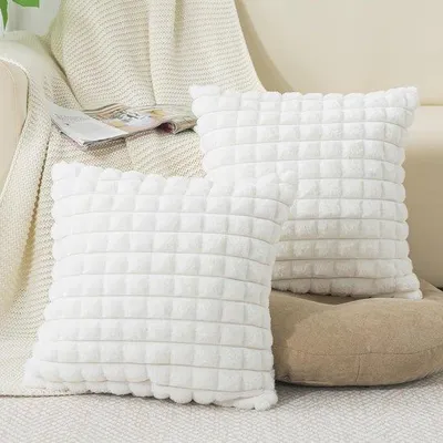 Zdjęcie produktu dla Ibenzoa® Zestaw 2 poszewek na poduszki 40 x 40 cm – miękka mikrofibra, ukryty zamek błyskawiczny, wzory w kratkę i paski, dekoracyjne poszewki na poduszki do salonu i sypialni