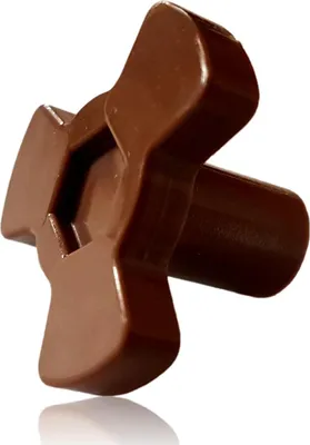 A close-up studio shot of a brown plastic microwave turntable spindle.