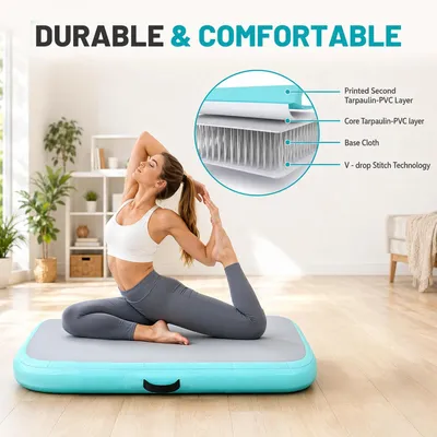 Image de Tapis de gymnastique gonflable - Tapis d'entraînement - 100 x 60 x 10 cm - Pour la gymnastique, le yoga et le fitness - Livré avec une pompe à air électrique