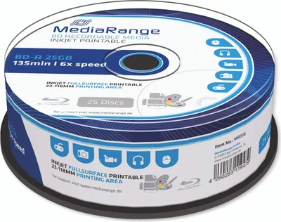 Produktbild von MediaRange BD-R 25GB 6x voll bedruckbar 25pcs Cakebox