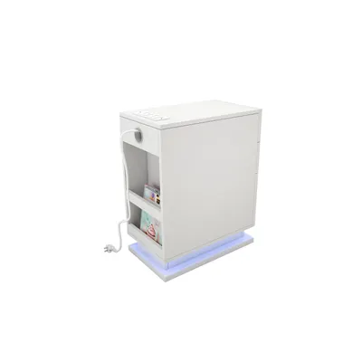 Produktbild von Schmaler Nachttisch mit Steckdose & USB,Nachttisch LED mit 3 Schubladen,Weiß Front Hochglanz Nachtkommode Beistelltisch für Schlafzimmer 50x30x63cm