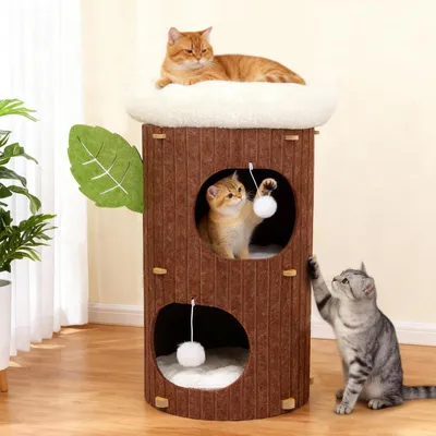 Produktbild von 3-stöckiger Katzenkratzbaum mit Spieltonne - Kratzbaum und Spielhaus für Katzen bis 20 kg