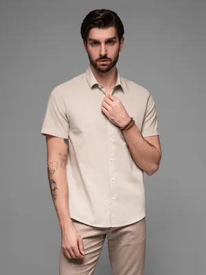 Zdjęcie produktu dla Ombre Clothing Męska koszula z krótkim rękawem Ezmea beżowa XL