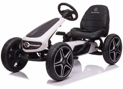 Obrázok produktu pre Detský motokár Mercedes-Benz (3–7 rokov) – s oficiálnou licenciou, s pneumatikami EVA, nastaviteľným sedadlom, ručnou brzdou a koženým sedadlom – detský motokár s pedálmi, biely