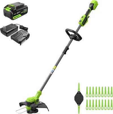 Produktbild von Greenworks 24V Akku-Rasentrimmer 33 cm Schnittbreite, 90° drehbar, inkl. Fadenspule & 20 Kunststoffklingen, 4.0 Ah Akku + Ladegerät, grün