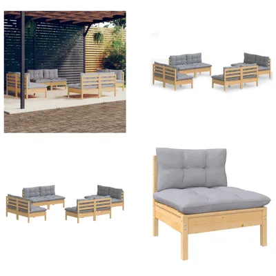 Obrázek produktu pro vidaXL 8dílná zahradní lounge souprava s šedými polštáři borovice - zahradní lounge souprava - zahradní lounge soupravy - lounge souprava - lounge soupravy