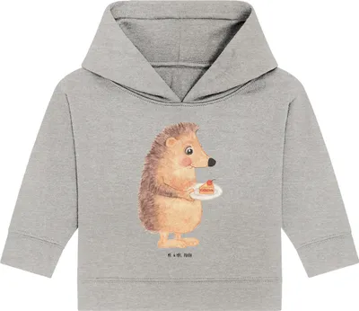 Produktbild von Mr. & Mrs. Panda Organic Baby Hoodie Igel Kuchenstück 24. - 36. Monat - Heather Grey - Geschenk, Kapuzenshirt, Kapuzensweatshirt, Geburtstagskuchen, Kuchen Backen, Torte