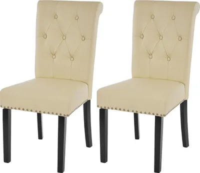 Zdjęcie produktu dla zestaw 2 krzeseł do jadalni Chesterfield II, krzesło kuchenne, nity ~ imitacja skóry , kremowe, ciemne nogi