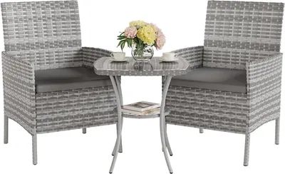Image de UDPATIO Ensemble de meubles de jardin 3 pièces Lounge Balcon Set Polyrattan Terrasse Outdoor