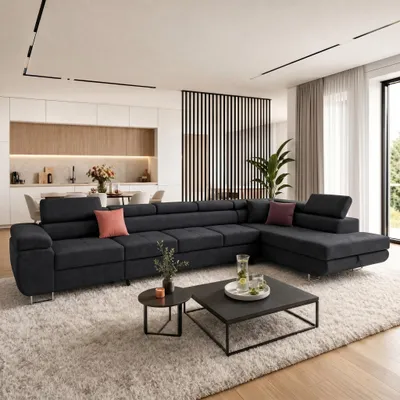 Produktbild von MUFFO Ecksofa WILD XXL Rechts mit Schlaffunktion 125x240 Velours Graphit