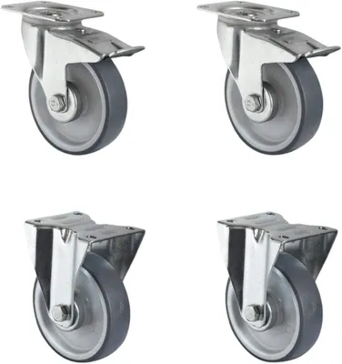 Produktbild von Rollensatz mit 2 Lenkrollen und Feststeller sowie 2 Bockrollen, Durchmesser 160 mm, Traglast 600 kg (4er Pack)