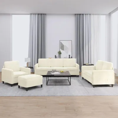 Produktbild von vidaXL 4-tlg. Sofagarnitur Creme Samt
