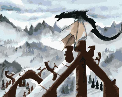 Image de Zuty - Peinture par numéros - DRAGON DANS LES MONTAGNES, 40 x 50 cm, sans cadre et sans toile tendue