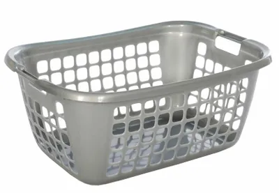 Produktbild von 32 Liter Wäschekorb 55x38x23cm Korb Wäschewanne Plastik Griffen Kunststoff Silber