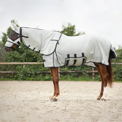 Produktbild von QHP Fliegendecke mit Halsteil und Fliegenmaske Grau 130 cm