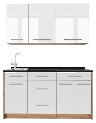 Obrázek produktu pro Jednotková kuchyně Vicco Fame-Line Bílá vysoký lesk/Zlatý mocný dub 150 cm, PD Antracit, Model 64795