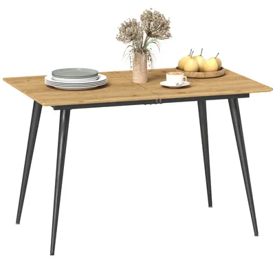 Image de Table de cuisine en MDF avec structure en acier, extensible, table à manger extensible de 120 à 160 cm, en bois naturel | 27 kg | 6-8 personnes | 160 x 75 x 77 cm