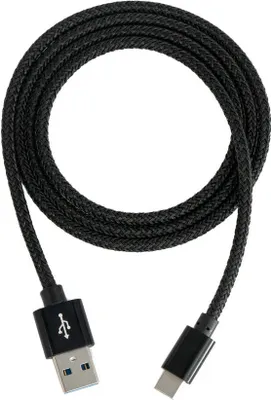 Produktbild von SYSTEM-S USB 3.1 Kabel 1 m Typ C Stecker zu 3.0 Typ A Stecker geflochten Schwarz