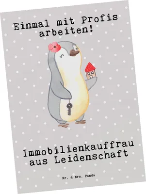 Produktbild von Mr. & Mrs. Panda Postkarte Immobilienkauffrau Leidenschaft - Grau Pastell - Geschenk, Spruch, Ausbildung, Immobilienmaklerin, Fotokarte, Witzig, Ansichtskarten, Lustig