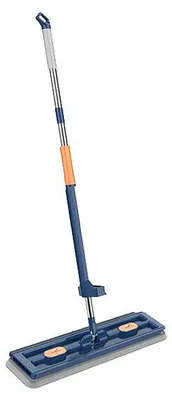 A flat mop with a telescopic handle against a white background.