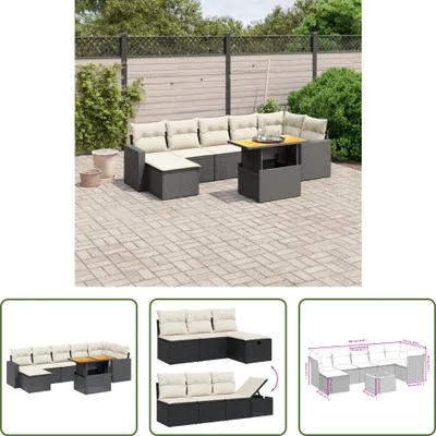 Produktbild von The Living Store 8-tlg. Garten-Sofagarnitur mit Kissen Schwarz Poly Rattan