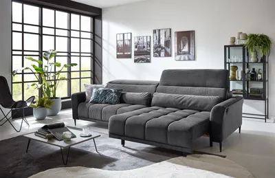 Produktbild von Big-Sofa >Wolve< 2x elektr. Verstellung, 2 Kissen, Cord grau - 280x108x118cm (BxHxT)
