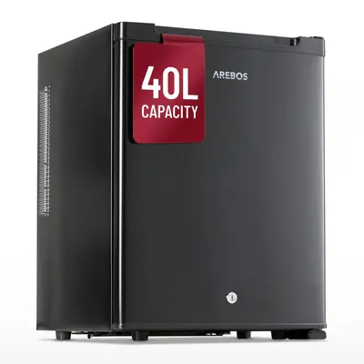 Image de Mini-réfrigérateur AREBOS 40 L, silencieux, minibar, réfrigérateur à boissons verrouillable, réglage de la température par LED, réfrigérateur de bureau compact, noir