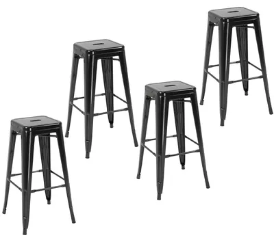 Immagine prodotto di Sgabello da bar - Sgabello per bar - Sgabello da bar impilabile - Sgabello da cucina - Sgabello da bar industriale - Set da 4 - Impilabile - Metallo