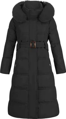 Imagen del producto de Chaqueta de invierno de corte medio para mujer: diseño con contraste, cuello de piel sintética desmontable