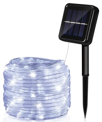 Productafbeelding van Vigevee Solar LED-lichtketting, geschikt voor buiten, tuin, balkon, terras, met zonnepaneel en grondpen, 30 meter, koelwit