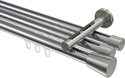 Produktbild von Interdeco Innenlaufstange / Gardinenstange mit Innenlauf Chrom / Edelstahl-Optik, Typ Siteno Sitra (Konus), 20 mm Ø 3-läufig, 220 cm