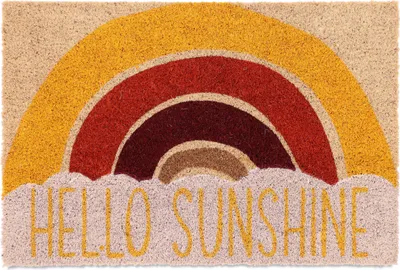 Produktbild von Relaxdays Fußmatte Kokos, Türvorleger Hello Sunshine, 40 x 60 cm, rutschfest, wetterfest, Abtreter innen & außen, bunt