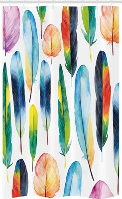 Produktbild von ABAKUHAUS Federn Schmaler Duschvorhang, Vögel Tiere Themen Kunst, Badezimmer Deko Set aus Stoff mit Haken, 120 x 180 cm, Mehrfarbig