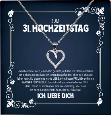 Produktbild von 22Feels Ehefrau 31. Hochzeitstag Geschenk Ich Liebe Dich Frauen Herz Halskette Damen Collier mit 23 Zirkonia Steinen (Damen Silber 925/000 Schmuck)