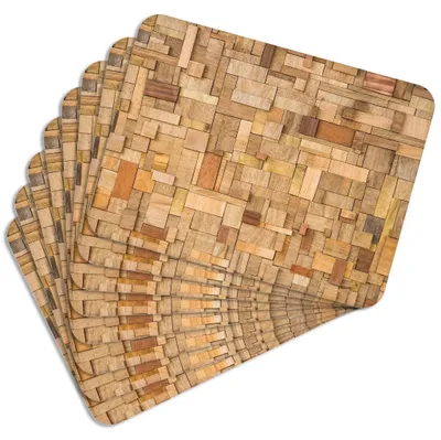 Produktbild von MG Design Set aus 8 Kork-Platzsets - Wooden Mosaic - 30 x 40 cm - hitzebeständig & abwischbar, mit Korkrückseite