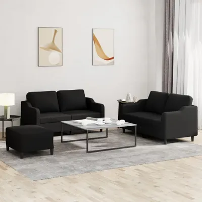 Produktbild von Design 3-tlg. Sofagarnitur mit Kissen Schwarz Stoff, Schlafsofas 2024 Neu