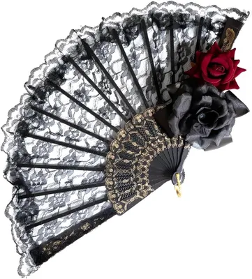 Produktbild von Fächer, schwarz mit Rosen, für Partys, zusammenklappbar, Spitze, für Damen
