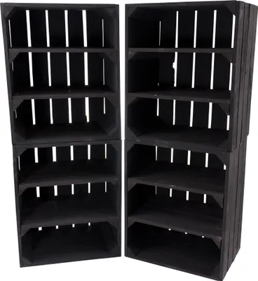 Produktbild von 6x SCHUHREGAL SCHWARZ mit 2 REGALBRETTERN / NEU / 40x30x50cm / Holzkiste, Deko, Möbel