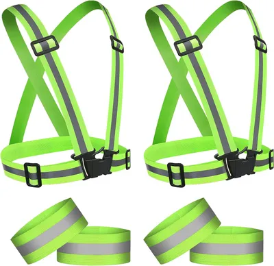 Produktbild von Reflektierende Sicherheitsweste Set, Reflektierende Warnweste Einstellbar Elastische Reflektierendes Armbands, Reflektoren Sicherheits für Fahrrad, Joggen, Laufen, Wandern 2 reflektierende Schultergurte + 4 Handgelenkschlaufen