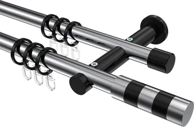 Produktbild von Interdeco Gardinenstange / Vorhangstange Chrom / Schwarz, Typ Platon Mavell (Zylinder Bicolor), 20 mm Ø 2-läufig, 160 cm