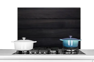 Obrázok produktu pre MuchoWow® Splashback Kuchyňa - Kuchynský backsplash - Ochrana steny pre sporák a drez Čierne pozadie s textúrou dosiek 80x55cm Alu-Dibond (alternatíva