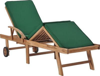 vidaXL Sonnenliegen mit Auflagen 2 Stk. Massivholz Teak Grün
